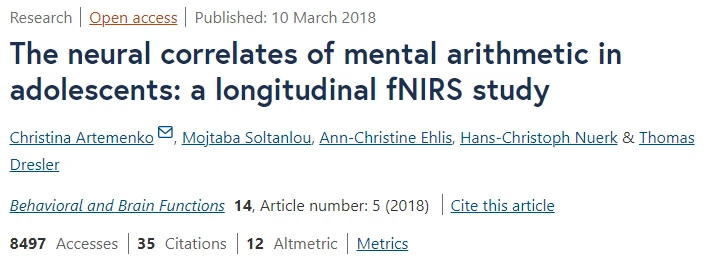 Artigo científico: The neural correlates of mental arithmetic in adolescents, a longitudinal fNIRS study