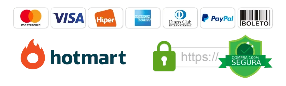 Formas de pagamento e selo de compra segura Hotmart