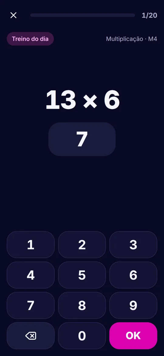 Conta 13 vezes 6 sendo respondida no teclado do app